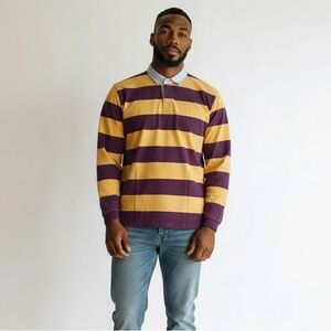 Croft & Barrow Men’s Rugby Shirt‎ XL Maroon Gold Stripe 100% Cotton